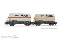 Arnold HN6693 - FS, 2-tlg. Set 2-achs. Gaskesselwagen, „Agipgas”, weiße Farbgebung