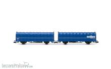 Arnold HN6698 - FS, kurzgekuppelter Schiebeplanen-Doppelwagen (2 x 2 Achsen) der Bauart Laails 2, „Ausiliare Milano“, blaue Farbgebung, Ep. IV-V