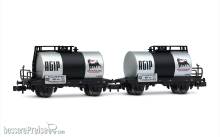 Arnold HN6700 - FS, 2-tlg. Set 2-achs. Kesselwagen „Agip“ in silberner Farbgebung, Ep. III-IV