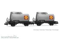 Arnold HN6701 - FS, 2-tlg. Set 2-achs. Kesselwagen „Shell“ in silberner Farbgebung, Ep. III-IV