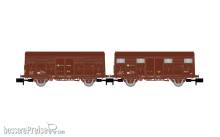 Arnold HN6718 - RENFE, 2-tlg. Set Gs-Wagen, braune Farbgebung, einer mit roten Zugschlusslaternen