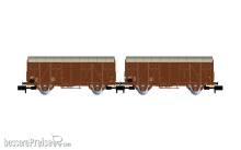 Arnold HN6719 - DR, 2-tlg. Set Gs-Wagen, braune Farbgebung, einer mit roter Zugschlusslaterne