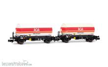 Arnold HN6720 - SNCF, 2-tlg. Set 2-achs. Gaskesselwagen, „AGA Progas“, weiße Farbgebung