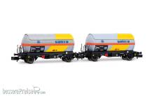 Arnold HN6721 - RENFE, 2-tlg. Set 2-achs. PR-Kesselwagen, „Saltra“, gelb-graue Farbgebung