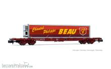 Arnold HN6727 - TOUAX, Containerwagen S70, braun, beladen mit Kühl-Wechselbehälter „Chantal Philippe BEAU”