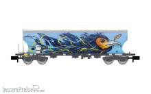 Arnold HN6739 - F-ERSA, 4-achs. Getreidesilowagen mit runden Seitenwänden, „Interfracht“, mit Vogel-Graffiti