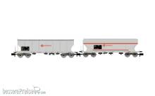 Arnold HN6740 - RENFE, 2-tlg. Set 4-achs. Getreidesilowagen „Ermewa“, graue Farbgebung, mit geraden und runden Seitenwänden