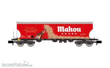 Arnold HN6741 - RENFE, 4-achs. Getreidesilowagen mit runden Seitenwänden, „Mahou“-Farbgebung