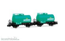 Arnold HN6748 - CH-WASCO, 2-tlg. Set 2-achs. Kesselwagen „MOTOREX”, türkisfarbene Farbgebung