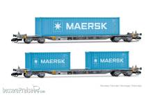 Arnold HN9765 - 2-tlg. Set 4-achs. Container-Wagen, graue Farbgebung, beladen mit 2 x 20´ + 1 x 40´ Container „MAERSK“