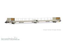 Arnold HN9772 - SNCF, 3-achs. Autotransportwagen für Lieferwagen und Klein-Lkw, Bauart Ladks, graue Farbgebung mit Beschriftungstafeln „GEFCO“
