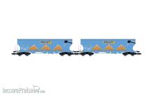 Arnold HN9773 - MILLET, 2-tlg. Set 4-achs. Getreidesilo-Wagen mit runden Seitenwänden, blaue Farbgebung