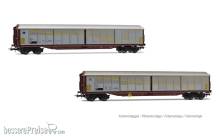 Rivarossi HR6673 - FS, 2-tlg. Set Schiebewandwagen der Bauart Habils, in silber/brauner Farbgebung mit geneigtem und abgerundetem FS-Logo, Ep. V