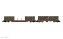Rivarossi HR6716 - FS, 2-tlg. Set Rungenwagen der Bauarten Rgs + Rgmms, braun, beladen mit Militärcontainern