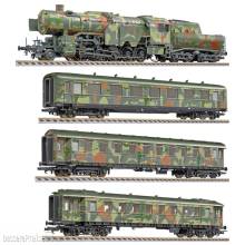 Liliput L130002 - 4-tlg.Set,Truppen-Transp.Militär,3 Perswg.+BR42,Tarn.