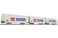 Liliput L230159 - 3-tlg. Set, großräumiger Güterwagen, Hbbks, DB AG, ´G+H ISOVER´, Ep.V (lang)