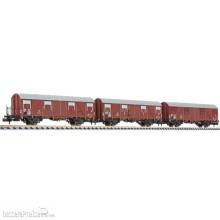 Liliput L260131 - 3-tlg. Set ged. Güterwg., Glmmhs 57, DB, Ep.III, 1x mit Bühne, 2x ohne Bühne