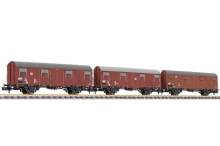 Liliput L260149 - Liliput 3-tlg. Set ged. Güterwg., Gbs 245, Bretterwände, ohne Bühne, DB, Ep.IV L260149