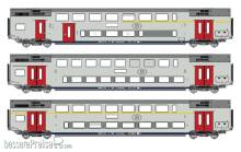 L.S. Models LS43602AC - 3er Set Doppelstockwagen M6 ADB+B+A SNCB, Ep.Vb, AC