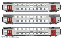 L.S. Models LS43605AC - 3er Set Doppelstockwagen M6 B+B+B SNCB, Ep.VI, AC