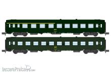 REE Modeles NW-258 - Set of 2 UIC Y coaches set, A4B5 and B10, green livery ,boxed SNCF Logo, Era IV