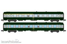 REE Modeles NW-260 - Set of 2 UIC Y coaches set, A4B5 and B10, green/metal livery ,boxed SNCF Logo, Era IV