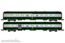 REE Modeles NW-261 - Set of 2 UIC Y coaches set, A4B5 and B5D, green/metal livery ,boxed SNCF Logo, Era IV