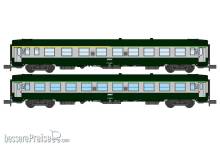 REE Modeles NW-263 - Set of 2 UIC Y coaches set, A4B5 and B10, green/concrete grey livery ,boxed SNCF Logo, Era V