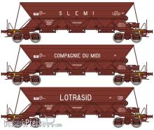 REE Modeles NW-267 - Set of 3 EX hoppers wagons « SLEMI, COMPAGNIE DU MIDI et LOTRASID », SNCF Era IV
