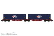 REE Modeles NW-288 - Sggmrss 80 TOUAX wagon + 2 x 40´ CGA-CGM with logo World containers Era VI