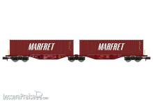 REE Modeles NW-292 - Sggmrss 80 TOUAX wagon + 2 x 40´ MARFRET brown containers Era VI
