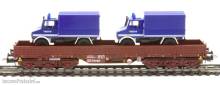 NPE NW43165 - Güterwagen Samms-u 454 DB-Cargo in rotbraun mit 2 THW-Unimogs U 1300 L - AC-Wechselstrom