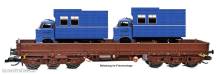 NPE NW 52046 - 6-achsiger Schwerlastwagen Bauart Samms 4860, DR (Ep IV) braun-braun-braun, beladen mit IFA W50 DDR-Fernsehen