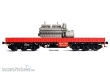 NPE NW 52062 - 6-achsiger Schwerlastwagen Bauart Samms-u 454, DB AG (Ep V/VI) verkehrsrot-schwarz-schwarz, DB-Cargo, beladen mit Lokdieselmotor EMD 567B