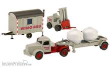 Brekina PMS_246557 - Set WiMo-Bau: Ausgabe 1, MB L 5000 S Zement-Sattelzug, Gabelstapler und Bauwagen