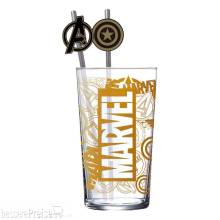 Stor STR31119 - Marvel Glas Tumbler mit Trinkhalmen Logo & Avengers 485 ml