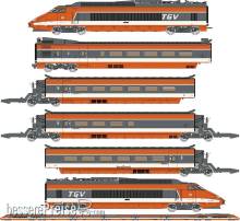 REE Modeles TGV-004 - TGV PSE Rame Origine N°16 spring suspension (7 units set : Engines x 2 + R1 lab + R3 + R4 bar + R6 + R1) - ANALOG