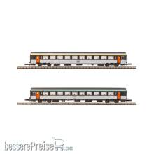 Azar Models V01-ORP1 - Set mit 2 CORAIL SNCF-Personenwagen in grauer, oranger und weißer Originallackierung