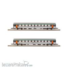 Azar Models V01-ORP2 - Set mit 2 CORAIL SNCF-Personenwagen in grauer, oranger und weißer Originallackierung