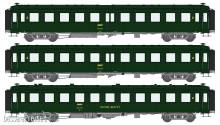 REE Modeles VB-374 - Set of 3 BACALAN boxed yellow logo (2 x 2nd classe B11 + 1 x Buffet B3r) SNCF Ep.IV