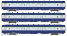 REE Modeles VB-402 - SET of 3 U52 DEV AO Sleeping Cars B9c9, Blue/Grey, boxed SNCF logo Era IV-V