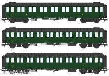REE Modeles VB-424 - Set of 3 Metallic Cars Ex-PLM A7 N°603, C8 N°11813 et 11802, green 306, SNCF Era III A