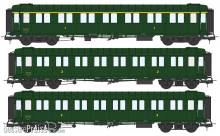 REE Modeles VB-456 - Set of 3 Metallic Cars Ex-PLM, A7 N°5439, B8 N°54515 & 54512, Green 306, SNCF Era III B