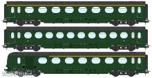 REE Modeles VB-494 - SNCF Set 3-teilig Leichtstahlwagen grün306 Ep.3III, A8, B10, A6d - mit Innenbeleuchtung
