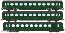 REE Modeles VB-495 - SNCF Set 3-teilig Leichtstahlwagen grün306 Ep.3III, B10, B10, B5d - mit Innenbeleuchtung