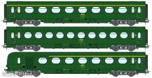 REE Modeles VB-499 - SNCF Set 3-teilig Leichtstahlwagen grün301 Ep.IV, A8, B10, A6dI - mit Innenbeleuchtung