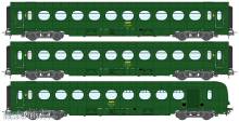 REE Modeles VB-500 - SNCF Set 3-teilig Leichtstahlwagen grün301 Ep.IV, B10, B10, B5d - mit Innenbeleuchtung