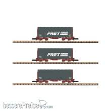 Azar Models W03-FRP - Azar Models W03-FRP - 3teiliges Set Schiebeplanenwagens mit Drehgestellen der französischen SNCF FRET im Maßstab Z 1:220 - Ep.IV-V