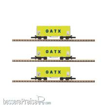 Azar Models W03-GAP - 3teil. Planwagen-Set Kurzer, gedeckter Drehgestellwagen in Z-Spur (1/220) - GATX - Ep.VI