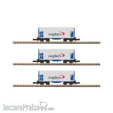 Azar Models W03-LSP - 3teiliges Set 4-achsige Planenhaubenwagen mit ´LogServ´ Logo